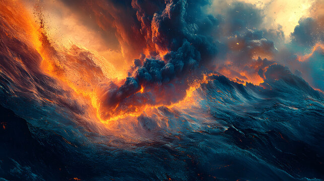 un volcan en erupcion con lava cayendo sobre la monta&ntilde;a belleza de la naturaleza explotando al aie libre con fuego y lava