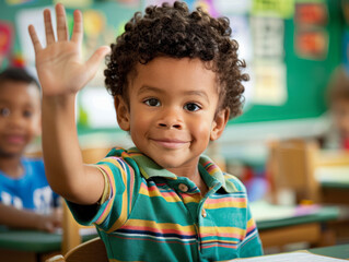 Fototapeta premium kid raising hand in class