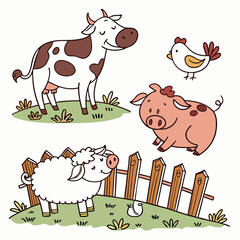 Hand-Drawn Farm Animal Vector Set