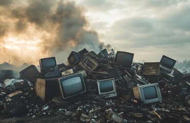 A Pile of Old Computer Monitors and Televisions Sits in the Recycling Yard