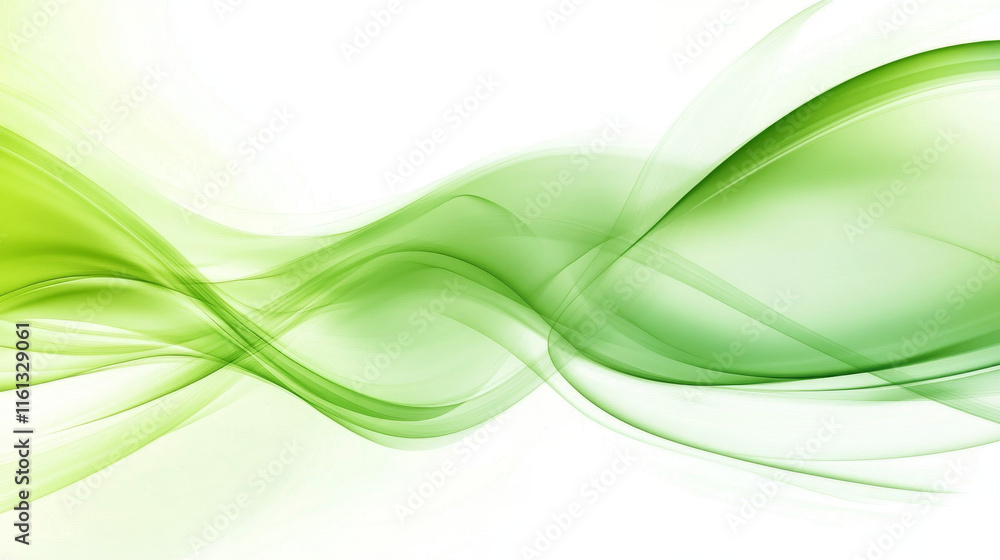 Poster the abstract illustration featuring dynamic green wave lines on a clean and modern background