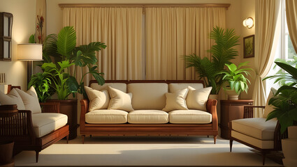 Fototapeta premium modern living room with fireplace