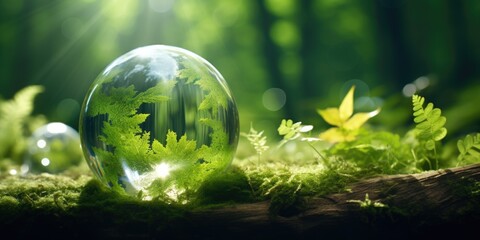 This image features a glass globe with forest greens, symbolizing the earth and its ecological diversity.