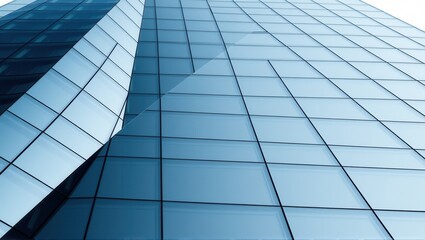 Obraz premium A modern glass skyscraper facade reflecting the sky, showcasing sleek architectural design, symmetry, and contemporary urban aesthetics. Generative, AI,
