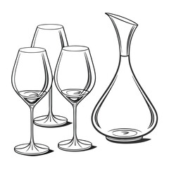 Realistic Glassware Set Isolated on Transparent Background
