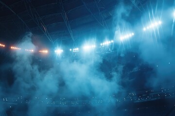 Obraz premium Stadium filled with smoke and lights. The lights are bright and the smoke is thick. Scene is intense and exciting