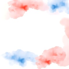 July 4th background, red white and blue colors with soft faded watercolor border texture design and blank white center, veteran's day or memorial day patriotic color Generative ai 