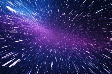 Stars twinkle and streak across a vibrant cosmic background, creating a sense of motion and depth in a rich palette of purples and blues. This starlit scene captures the essence of space.