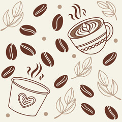 Seamless Vector Pattern of Coffee Beans and Cup