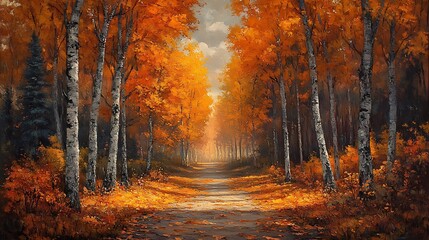 Obraz premium Sunlight Illuminating Golden Autumn Forest Trail With Vibrant Colors in Stunning Photo