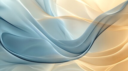 Obraz premium Elegant and calming abstract illustration of flowing chiffon waves in light blue and beige. Soft curves create a tranquil composition. Ideal for designs needing a peaceful and graceful aesthetic.