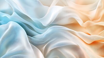 Obraz premium Elegant and calming abstract illustration of flowing chiffon waves in light blue and beige. Soft curves create a tranquil composition. Ideal for designs needing a peaceful and graceful aesthetic.