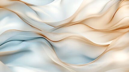 Obraz premium Elegant and calming abstract illustration of flowing chiffon waves in light blue and beige. Soft curves create a tranquil composition. Ideal for designs needing a peaceful and graceful aesthetic.