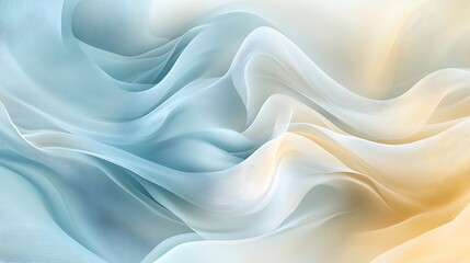 Obraz premium Elegant and calming abstract illustration of flowing chiffon waves in light blue and beige. Soft curves create a tranquil composition. Ideal for designs needing a peaceful and graceful aesthetic.