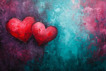 An abstract Valentine's Day background filled with swirling hearts in vibrant reds and pinks, evoking love and romance in a dreamy design.