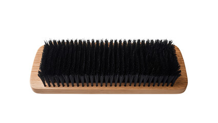 Wooden shoe brush with black bristles isolated on white background.

