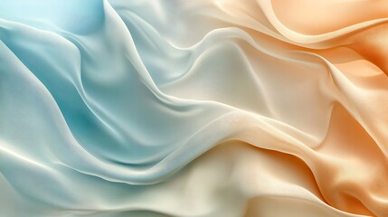 Obraz premium Elegant and calming abstract illustration of flowing chiffon waves in light blue and beige. Soft curves create a tranquil composition. Ideal for designs needing a peaceful and graceful aesthetic.
