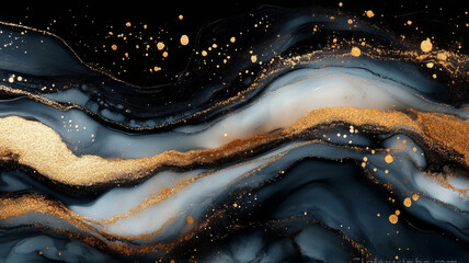 Marble Abstract acrylic background. Marbling artwork texture. Agate ripple pattern. Gold powder. Luxury Abstract background for banner, invitation, greeting card