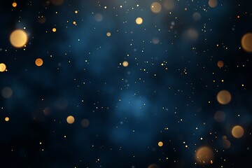 Fototapeta premium Abstract bokeh lights background in blue, gold, and black colors with glitter. Ideal for Christmas and New Year's concept. Festive and sparkling illustration perfect for holiday-themed designs.