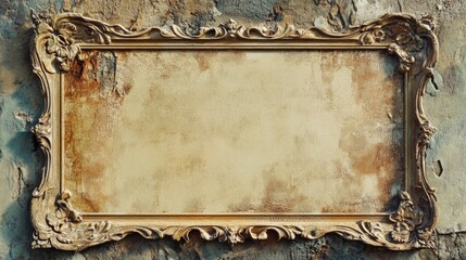 Ornate antique frame on grunge wall, blank space.