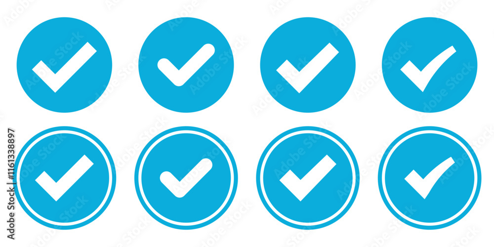Poster blue checkmark icon set. check box icon with correct, accept checkmark icons blue tick box. check li