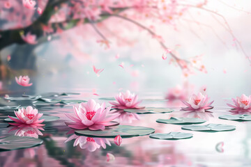 Beautiful pink flower garden with a tree in the background.