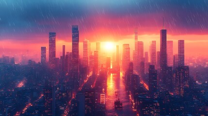 Fototapeta premium Urban Landscape Showcasing Modern City Skyline Reflected in Stunning Photo