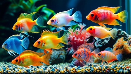 Fototapeta premium small colorful fish swimming in the aquarium