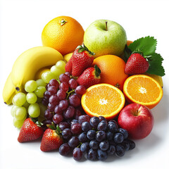 fruit, food, orange, apple, grape, fruits, fresh, healthy, grapes, strawberry, isolated, green, red, white, banana, ripe, citrus, diet, berry, juicy, sweet, dessert, organic, vegetarian, lemon