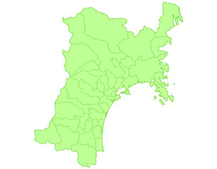 Obraz premium 宮城県 地図 黄緑 イラスト