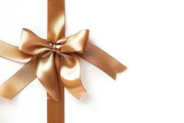 Gift for birthday or holiday celebration. Shiny gold bow on white gift box.