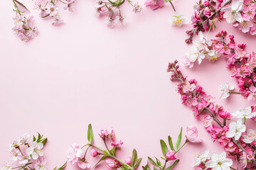 Obraz premium Pink and white flower arrangement with a pink background