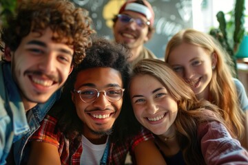 Obraz premium Friends smiling for the camera, creating a cheerful atmosphere.
