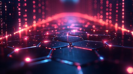Fototapeta premium Vibrant Displaying Futuristic Glowing Hexagon Design With Advanced Technology background