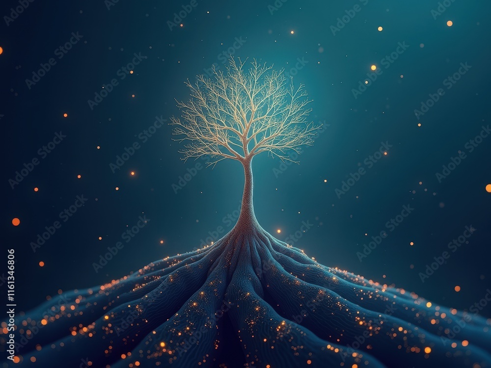 Poster highresolution illustration of a data tree symbolizing knowledge exploration and digital connectivit