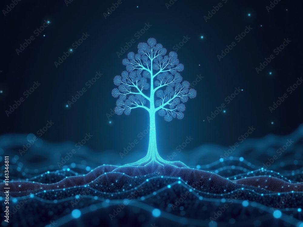 Aufkleber high resolution illustration of a futuristic data tree against a dark background showcasing complex 