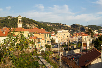 Beautiful view of the old town of Ventimiglia Alta in Italy, Liguria. Ligurian Riviera