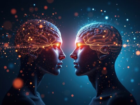 Abstract representation of a quantum computer illustrating the connection between human minds and advanced technology