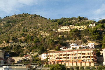 Typical mediterranean streets in Ventimiglia in Liguria, Italy