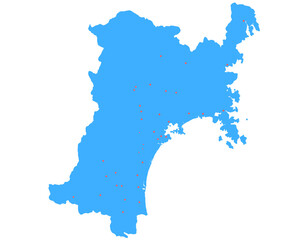 宮城県　地図　ブルー　斑点　イラスト