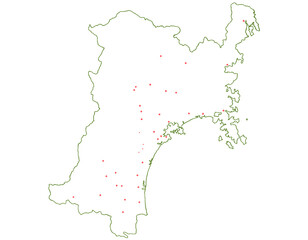 宮城県　地図　白　斑点　イラスト