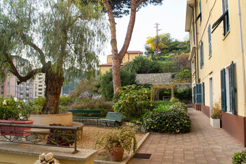 View of old narrow street in Ventimiglia, Italy. Architecture and landmark of Italy