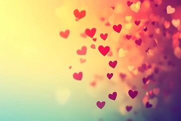 Obraz premium An abstract Valentine's Day background filled with swirling hearts in vibrant reds and pinks, evoking love and romance in a dreamy design.