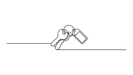 Continuous one-line drawing of a key. One line drawing vector illustration of key