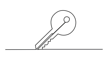 Continuous one-line drawing of a key. One line drawing vector illustration of key