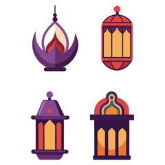 Collection of Islamic Ramadan lamps flat icon design