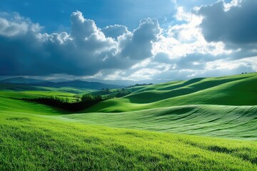 Obraz premium Lush Emerald Hills: Stunning Landscapes of Green Ireland Under a Clear Sky