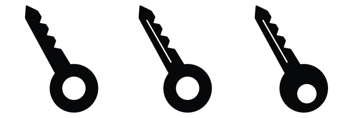 Key icon. Black key icon set isolated on white background.