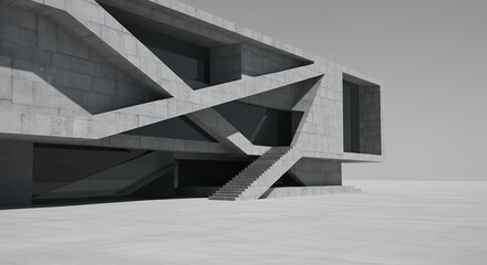 Fototapeta premium Modern Concrete Architecture: Geometric Building Exterior with Staircase