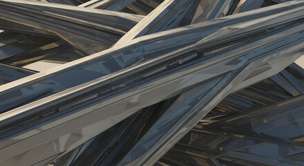 Abstract Metallic Structure: Futuristic 3D Render of Interlocking Geometric Shapes